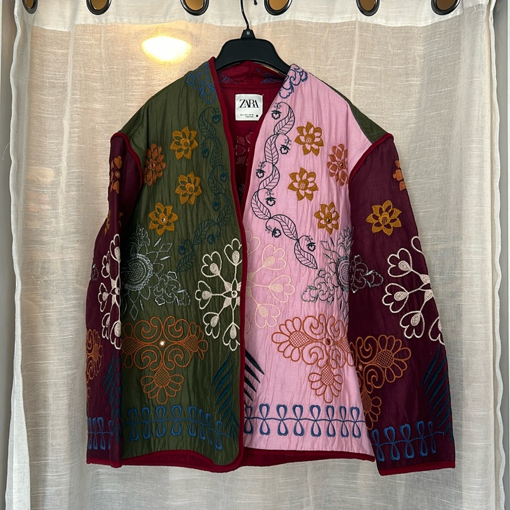 Zara Multicolored Patchwork Embroidered Jacket US size L